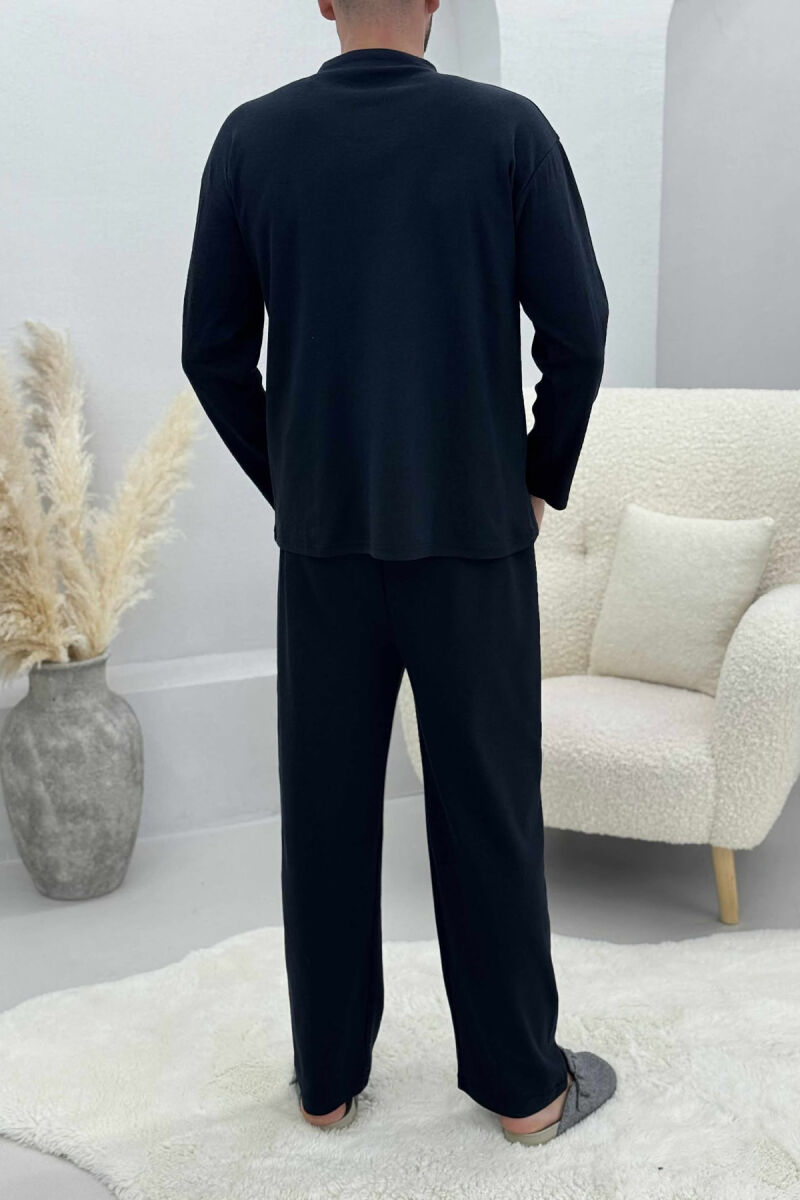 BUTTONED NECK SWEATSHIRT+SWEATPANTS MEN PYJAMAS DARK BLUE/BEE - 3