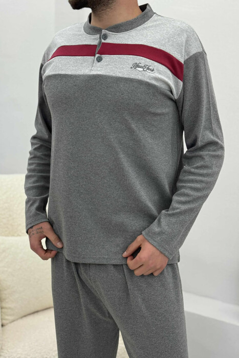 BUTTONED NECK SWEATSHIRT+SWEATPANTS MEN PYJAMAS GREY/GRI - 2