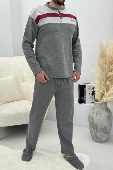 BUTTONED NECK SWEATSHIRT+SWEATPANTS MEN PYJAMAS GREY/GRI - 4