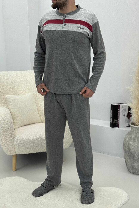 BUTTONED NECK SWEATSHIRT+SWEATPANTS MEN PYJAMAS GREY/GRI - 1