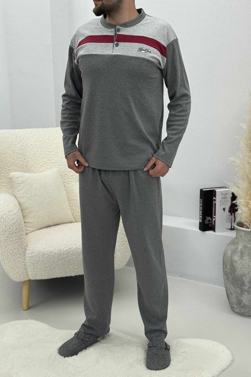 BUTTONED NECK SWEATSHIRT+SWEATPANTS MEN PYJAMAS GREY/GRI - 1