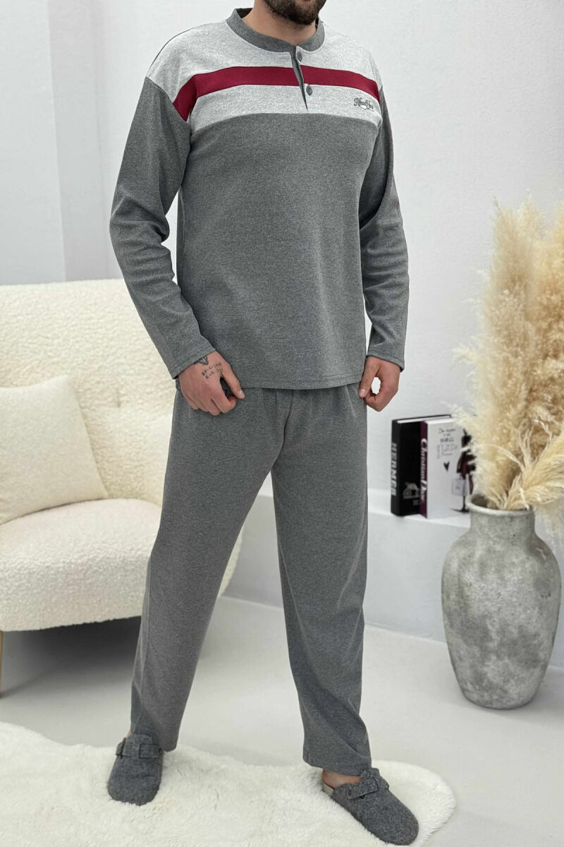 BUTTONED NECK SWEATSHIRT+SWEATPANTS MEN PYJAMAS GREY/GRI - 4