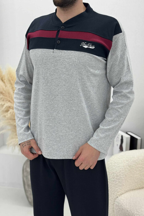 BUTTONED NECK SWEATSHIRT+SWEATPANTS MEN PYJAMAS LIGHT GREY/GZ - 2