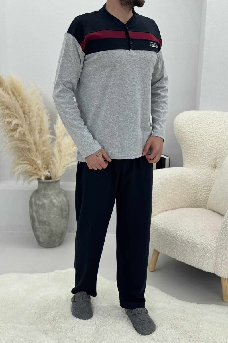 BUTTONED NECK SWEATSHIRT+SWEATPANTS MEN PYJAMAS LIGHT GREY/GZ - 3