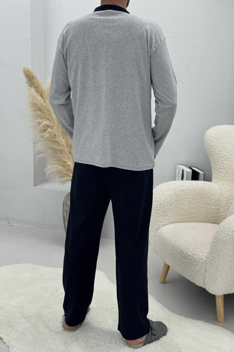 BUTTONED NECK SWEATSHIRT+SWEATPANTS MEN PYJAMAS LIGHT GREY/GZ - 4