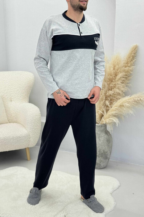 BUTTONED NECK SWEATSHIRT+SWEATPANTS MEN PYJAMAS LIGHT GREY/GZ - 3