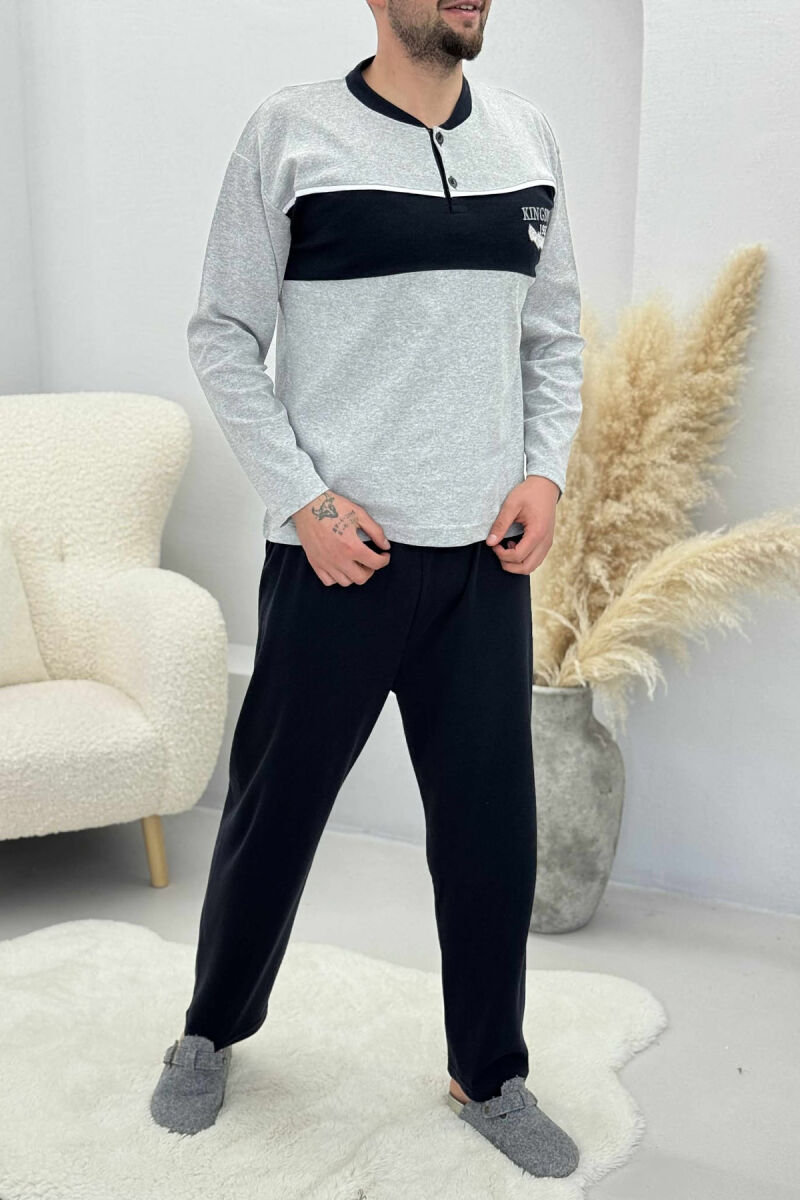 BUTTONED NECK SWEATSHIRT+SWEATPANTS MEN PYJAMAS LIGHT GREY/GZ - 3
