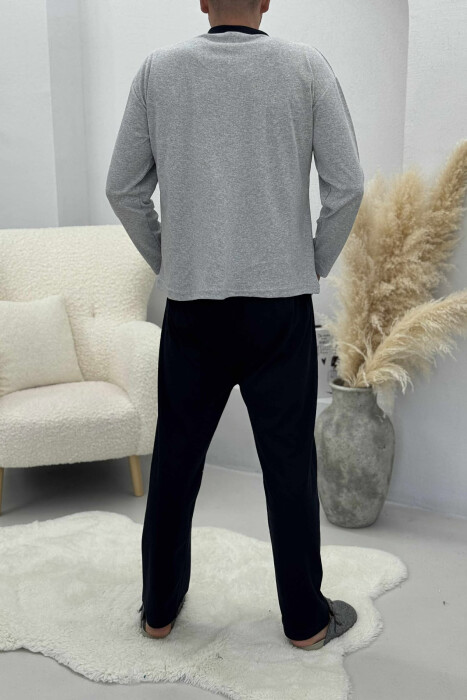 BUTTONED NECK SWEATSHIRT+SWEATPANTS MEN PYJAMAS LIGHT GREY/GZ - 4