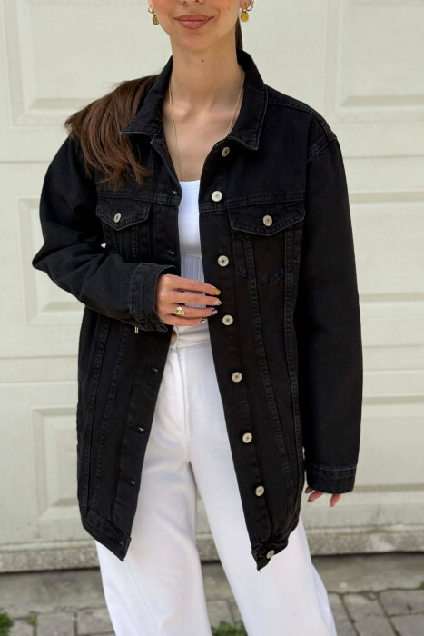 BUTTONED ONE COLOR DENIM WOMEN JACKET BLACK/ E ZEZE - 2