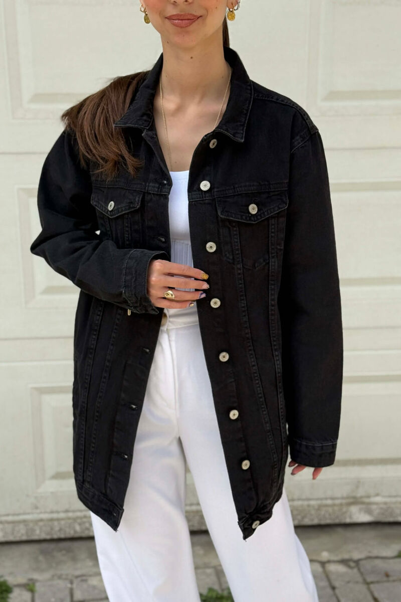 BUTTONED ONE COLOR DENIM WOMEN JACKET BLACK/ E ZEZE - 2