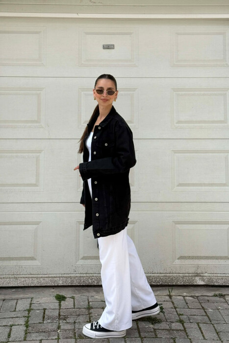 BUTTONED ONE COLOR DENIM WOMEN JACKET BLACK/ E ZEZE - 3