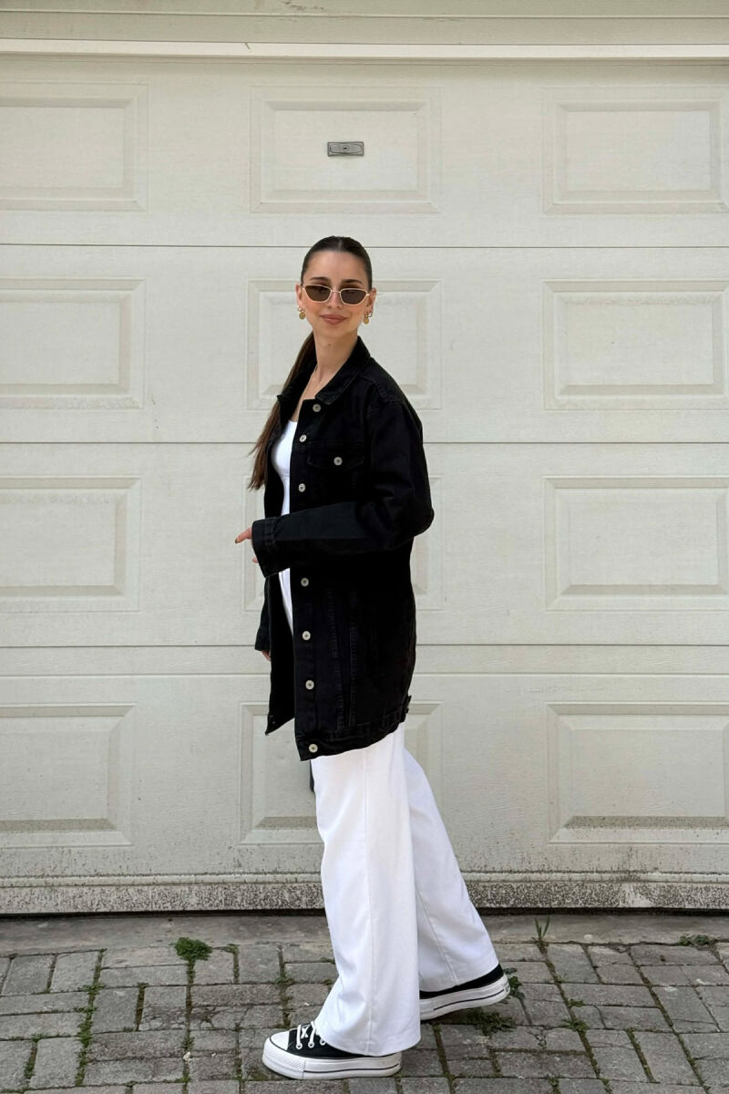 BUTTONED ONE COLOR DENIM WOMEN JACKET BLACK/ E ZEZE - 3