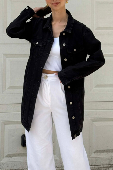 BUTTONED ONE COLOR DENIM WOMEN JACKET BLACK/ E ZEZE - 4