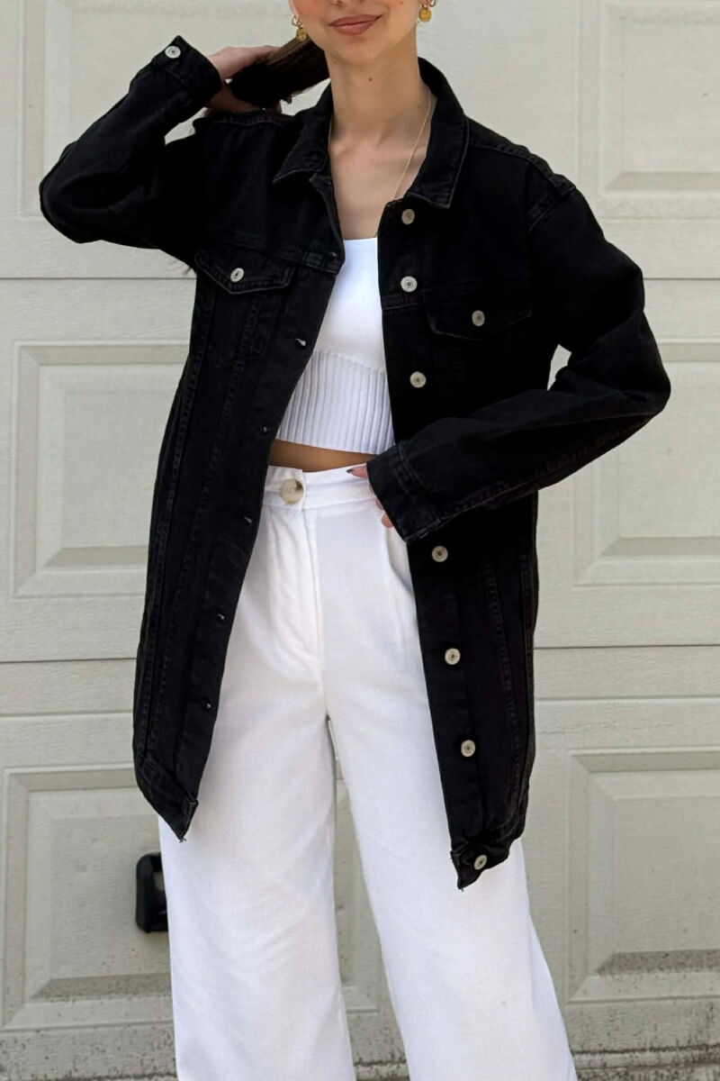 BUTTONED ONE COLOR DENIM WOMEN JACKET BLACK/ E ZEZE - 4