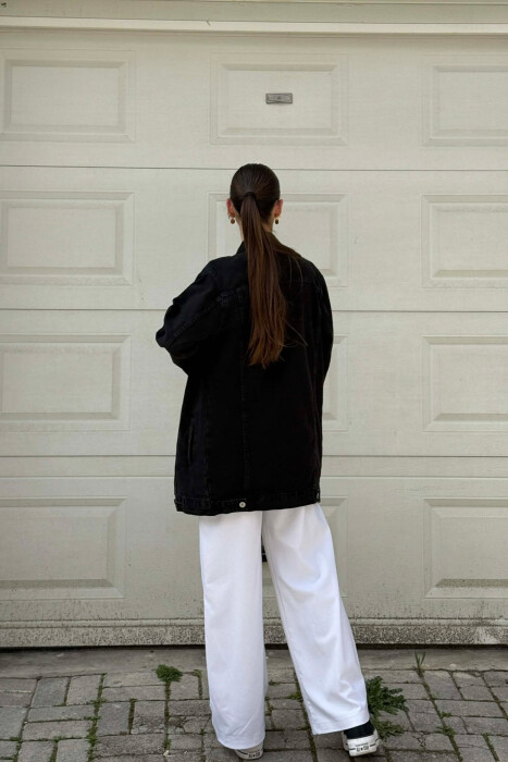 BUTTONED ONE COLOR DENIM WOMEN JACKET BLACK/ E ZEZE - 5