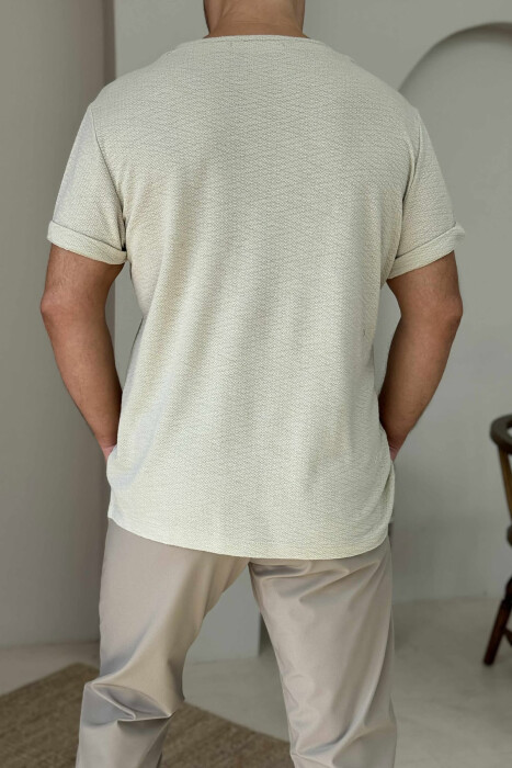 BUTTONED ONE COLOR MEN T-SHIRT BEIGE/BEZHE - 2