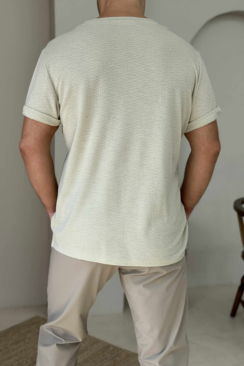 BUTTONED ONE COLOR MEN T-SHIRT BEIGE/BEZHE - 2
