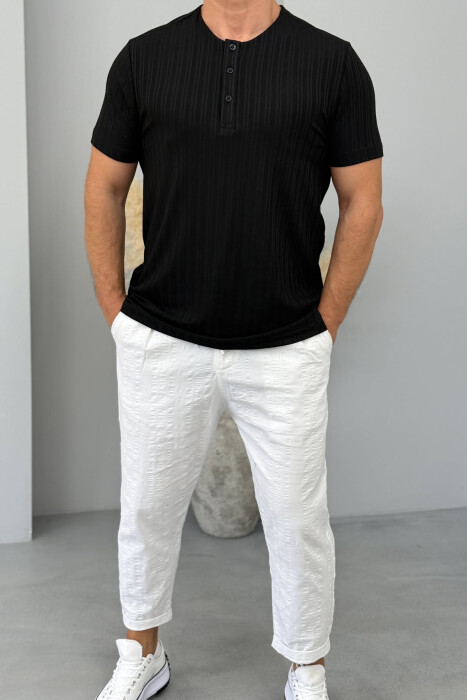 BUTTONED ONE COLOR MEN T-SHIRT BLACK/ E ZEZE - 1