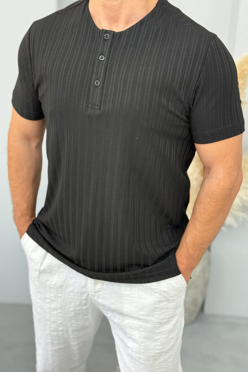 BUTTONED ONE COLOR MEN T-SHIRT BLACK/ E ZEZE - 2