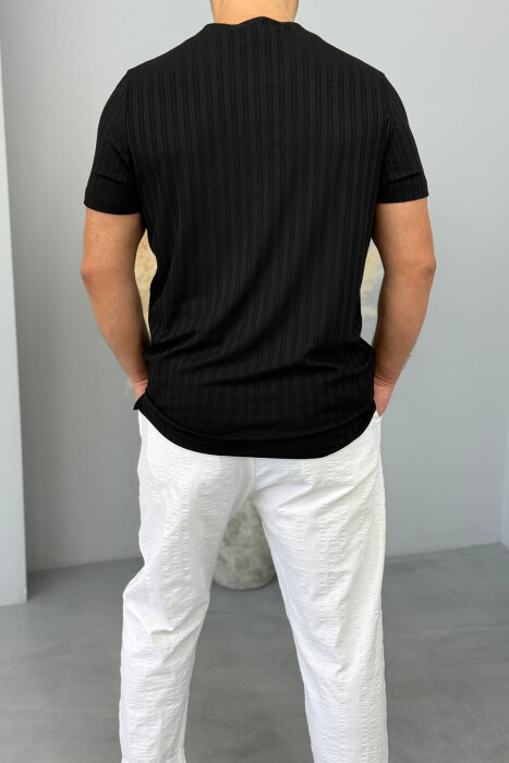 BUTTONED ONE COLOR MEN T-SHIRT BLACK/ E ZEZE - 3