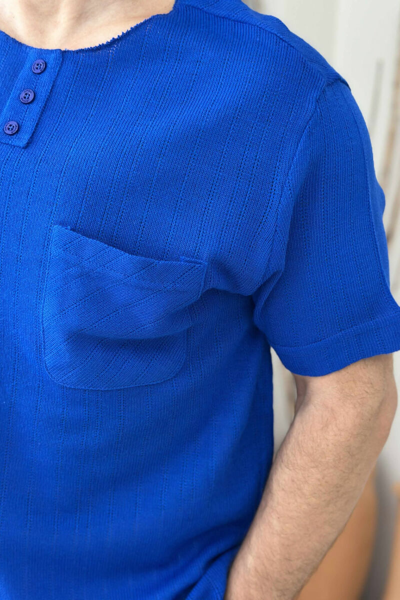 BUTTONED ONE COLOR MEN T-SHIRT BLUE/BLU - 3