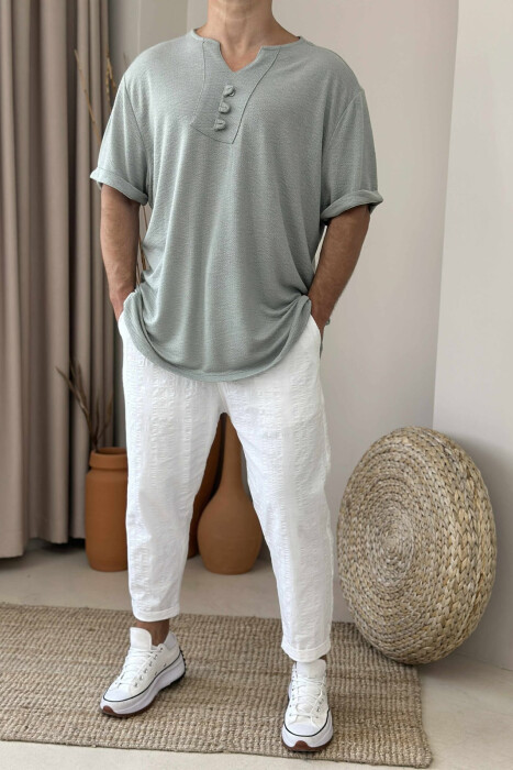 BUTTONED ONE COLOR MEN T-SHIRT MINT/MENTE 