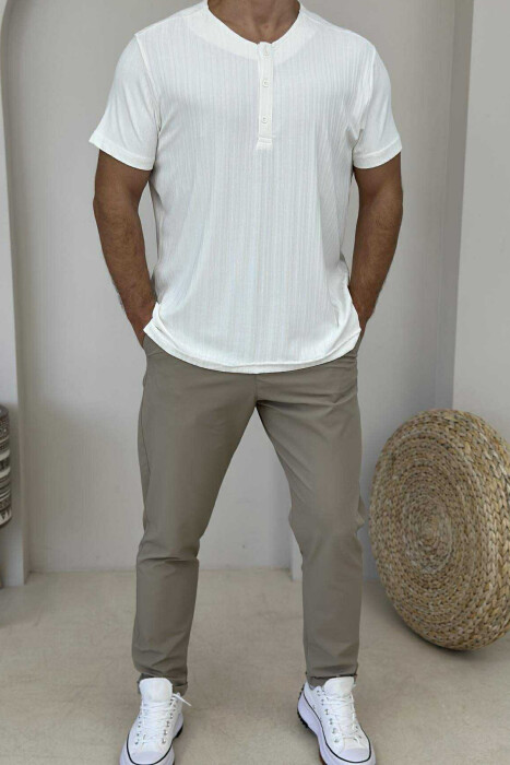 BUTTONED ONE COLOR MEN T-SHIRT WHITE-E BARDHE - 1