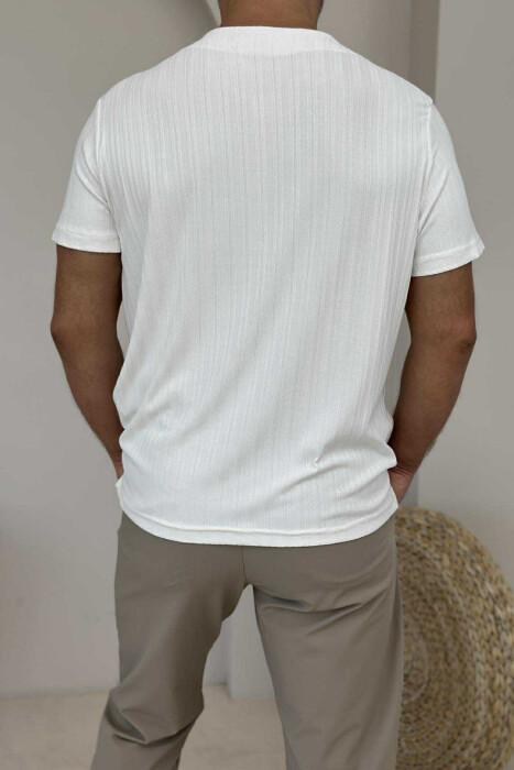 BUTTONED ONE COLOR MEN T-SHIRT WHITE-E BARDHE - 2
