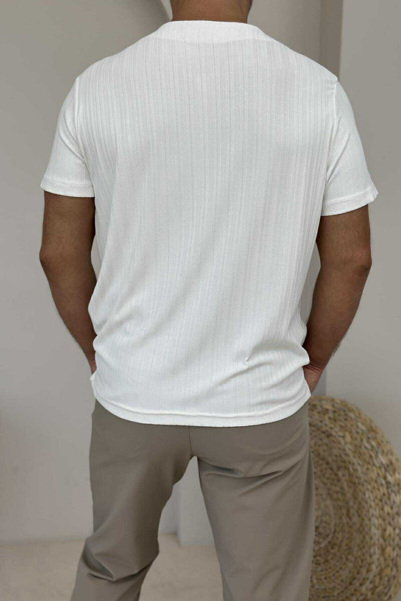 BUTTONED ONE COLOR MEN T-SHIRT WHITE-E BARDHE - 2