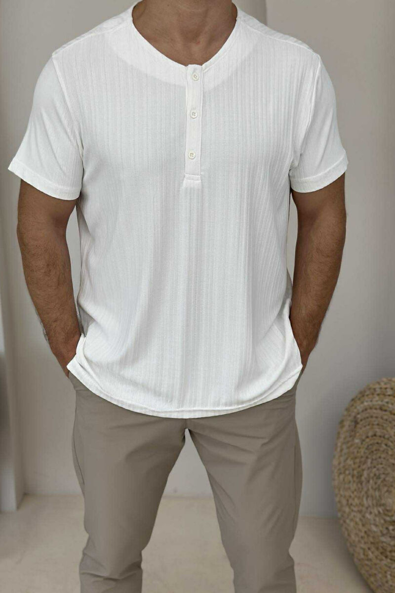 BUTTONED ONE COLOR MEN T-SHIRT WHITE-E BARDHE - 3