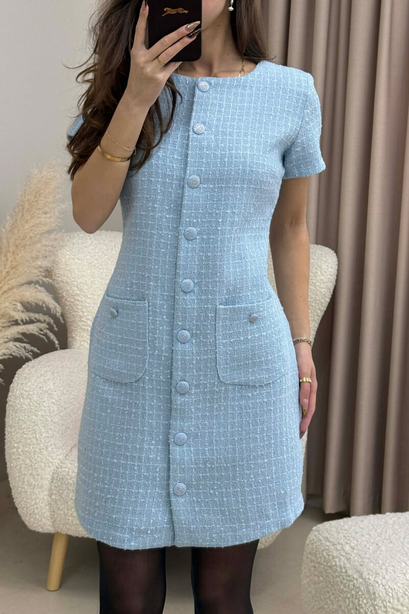 BUTTONED ONE COLOR WOMEN DRESS LIGHTBLUE/BZ - 2