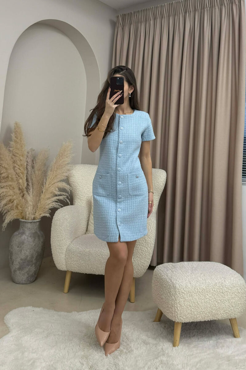 BUTTONED ONE COLOR WOMEN DRESS LIGHTBLUE/BZ - 5