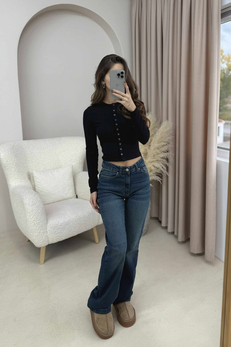 BUTTONED ONE COLOR WOMEN SWEATSHIRT BLACK/ E ZEZE - 2