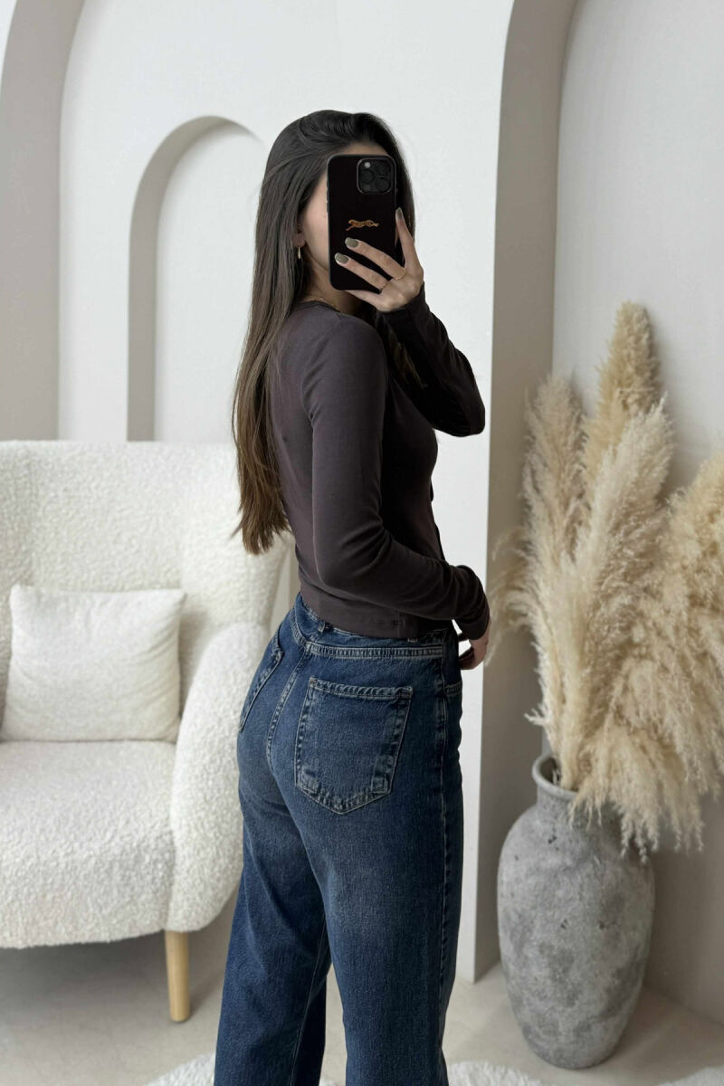 BUTTONED ONE COLOR WOMEN SWEATSHIRT DARK BROWN/KAE - 3