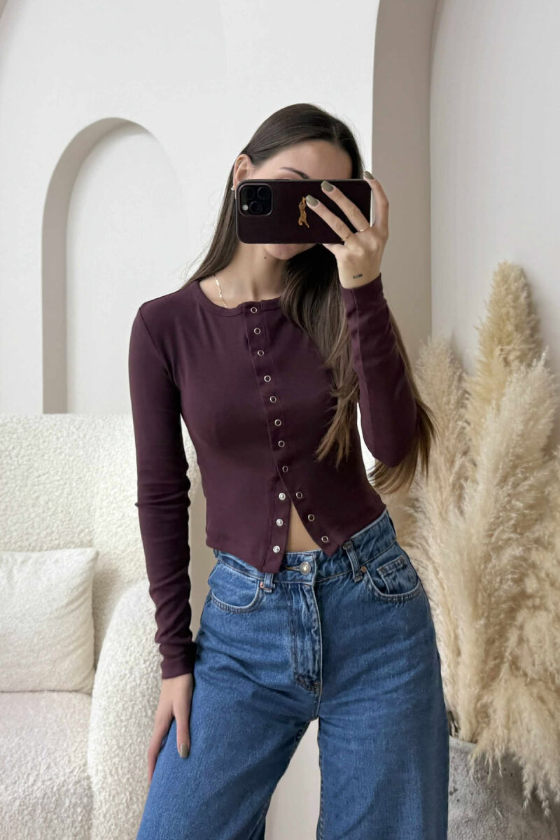 BUTTONED ONE COLOR WOMEN SWEATSHIRT DARK BURGUNDY/VISHNJE E ERRET - 4