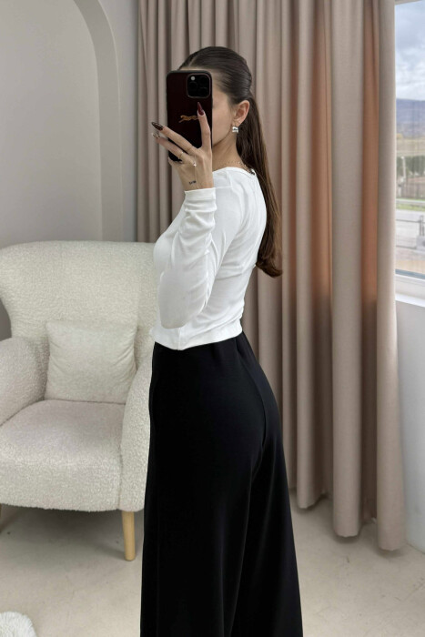 BUTTONED ONE COLOR WOMEN SWEATSHIRT WHITE-E BARDHE - 2