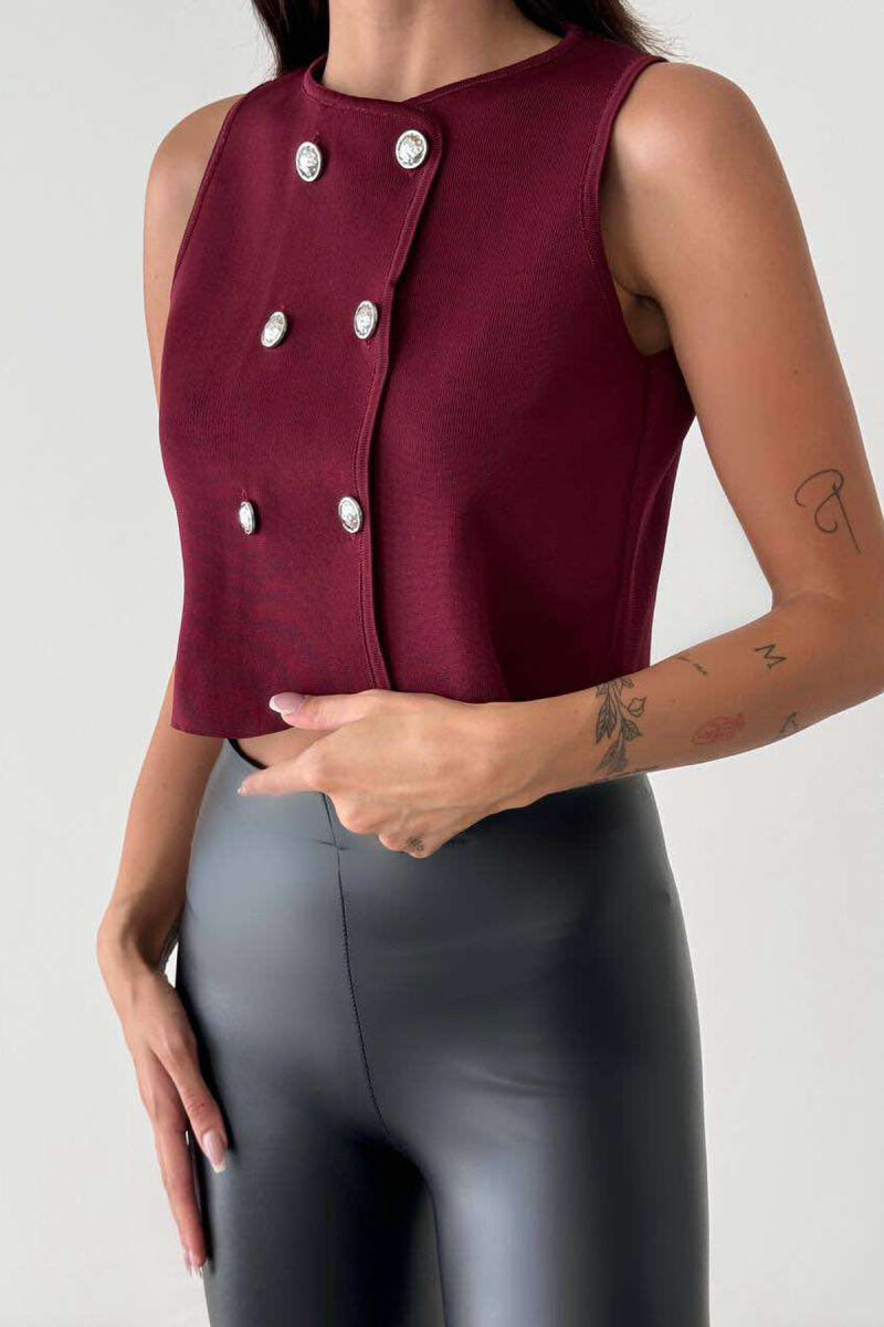 BUTTONED ONE COLOR WOMEN VEST BURGUNDY/VISHNJE - 2