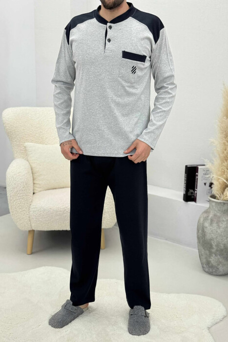 BUTTONED POCKET DETAIL SWEATSHIRT+ SWEATPANTS MEN PYJAMAS LIGHT GREY/GZ - 1
