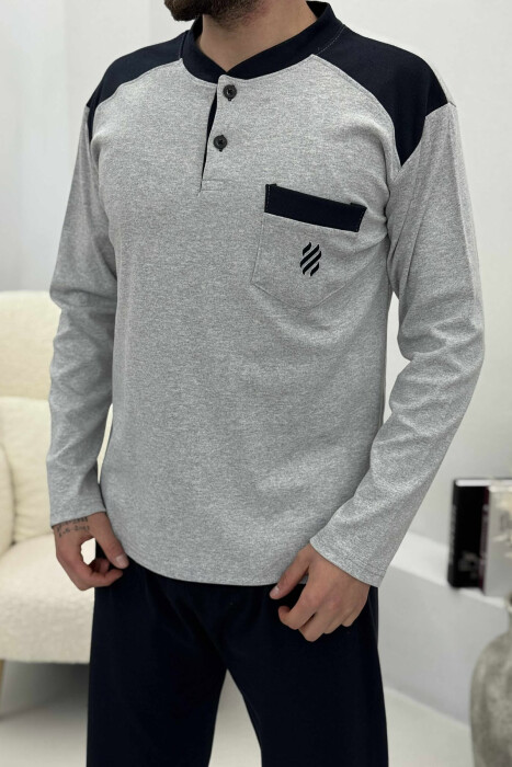 BUTTONED POCKET DETAIL SWEATSHIRT+ SWEATPANTS MEN PYJAMAS LIGHT GREY/GZ - 2