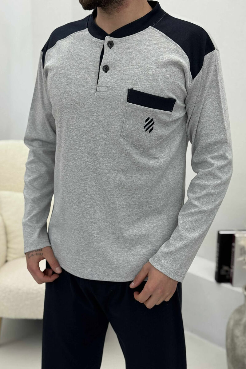 BUTTONED POCKET DETAIL SWEATSHIRT+ SWEATPANTS MEN PYJAMAS LIGHT GREY/GZ - 2