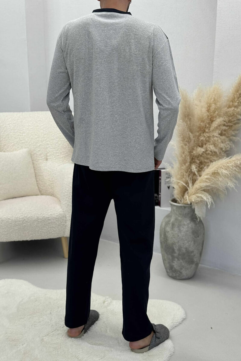 BUTTONED POCKET DETAIL SWEATSHIRT+ SWEATPANTS MEN PYJAMAS LIGHT GREY/GZ - 3