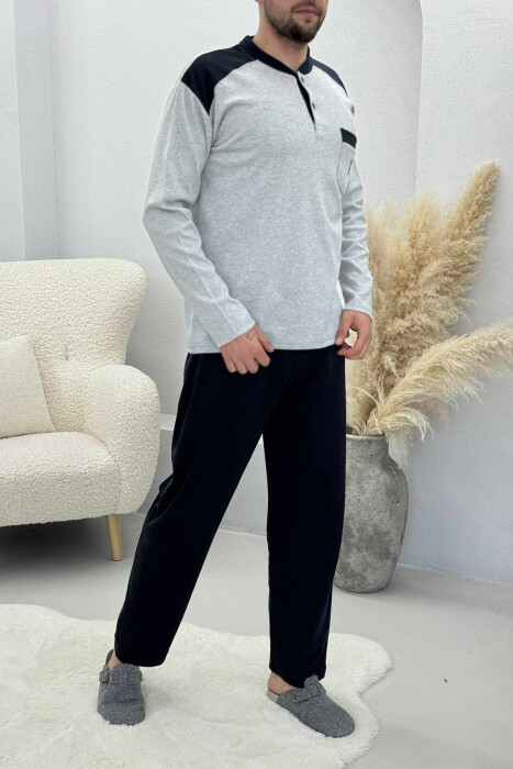 BUTTONED POCKET DETAIL SWEATSHIRT+ SWEATPANTS MEN PYJAMAS LIGHT GREY/GZ - 4