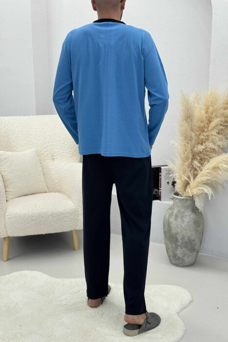 BUTTONED POCKET DETAIL SWEATSHIRT+ SWEATPANTS MEN PYJAMAS LIGHTBLUE/BZ - 3