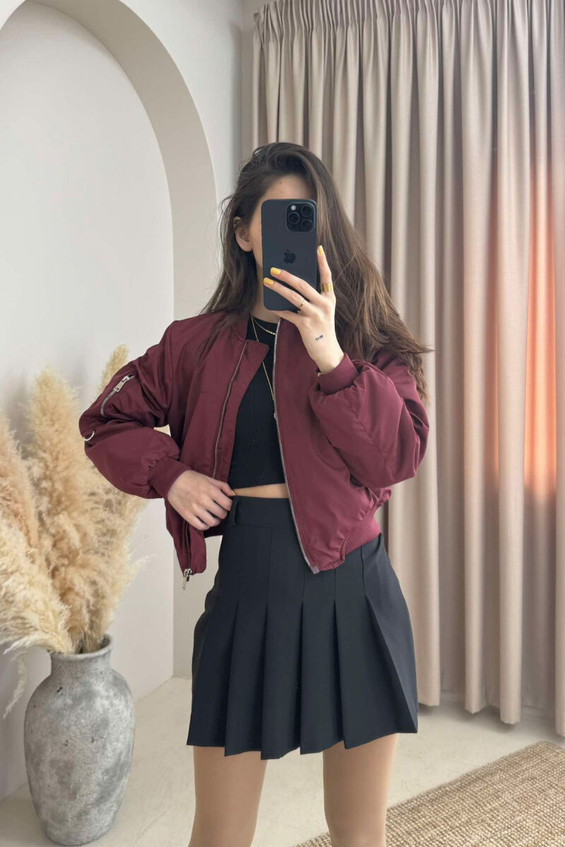 BUTTONED POCKETS CROPPED WOMEN JACKET BURGUNDY/VISHNJE - 1