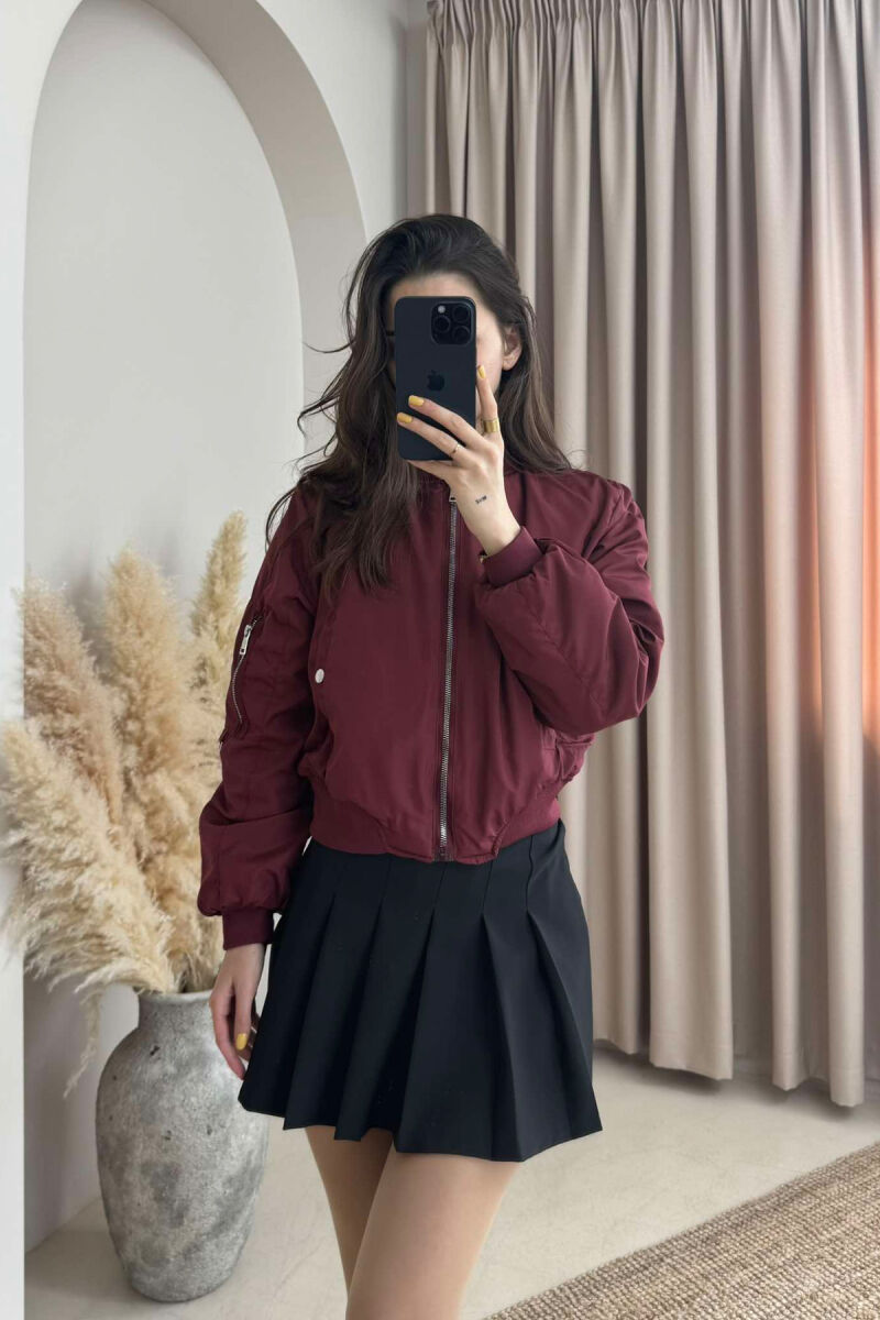 BUTTONED POCKETS CROPPED WOMEN JACKET BURGUNDY/VISHNJE - 2