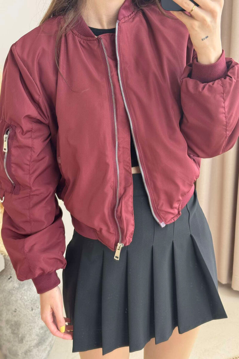 BUTTONED POCKETS CROPPED WOMEN JACKET BURGUNDY/VISHNJE - 3