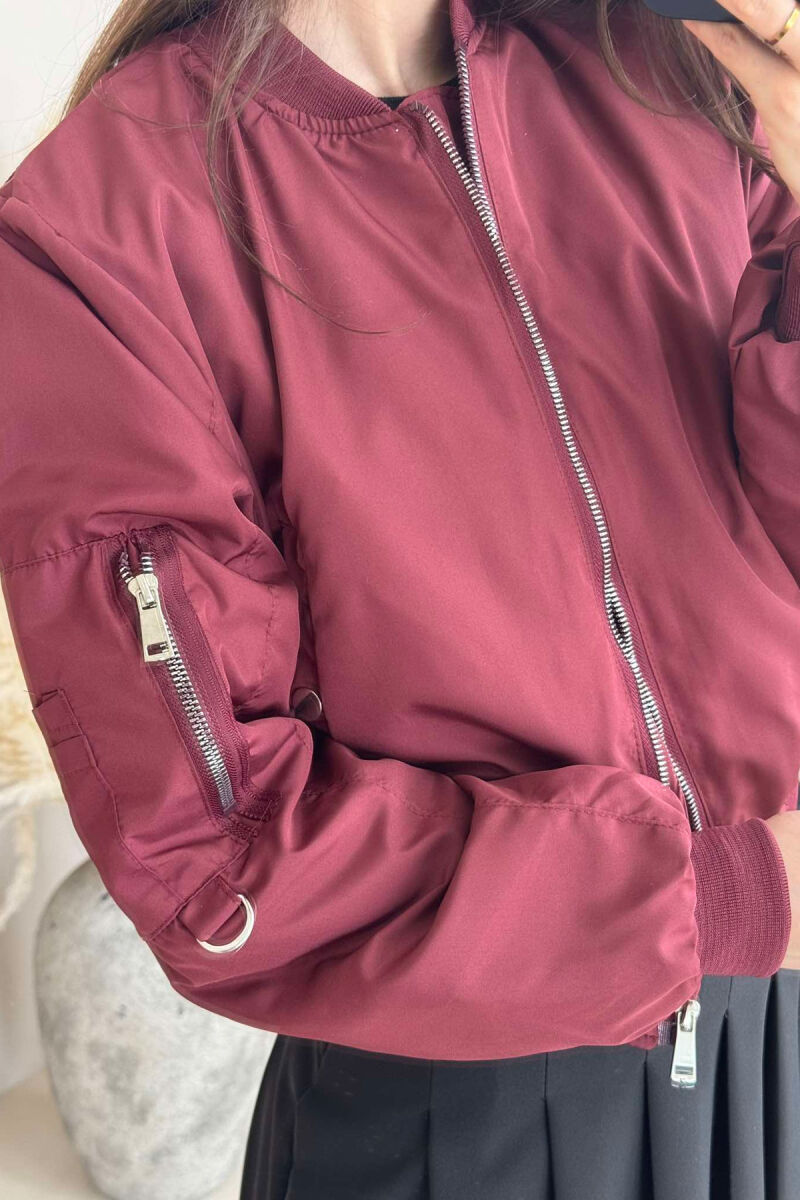 BUTTONED POCKETS CROPPED WOMEN JACKET BURGUNDY/VISHNJE - 4
