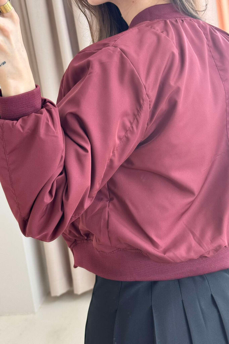 BUTTONED POCKETS CROPPED WOMEN JACKET BURGUNDY/VISHNJE - 5