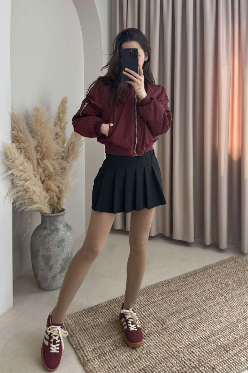 BUTTONED POCKETS CROPPED WOMEN JACKET BURGUNDY/VISHNJE - 6
