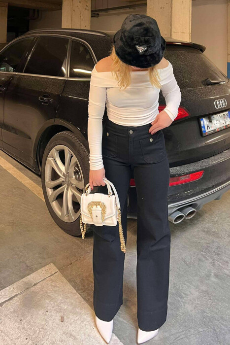 BUTTONED POCKETS WOMEN JEANS BLACK/ E ZEZE - KLAUDIO FASHION